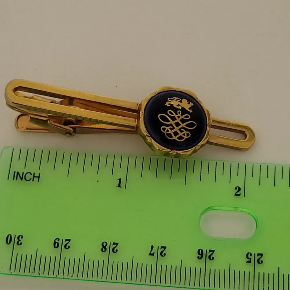 Royal‎ Copenhagen Tie Bar Gold Tone Blue Enamel 2 Inch Clip Vintage